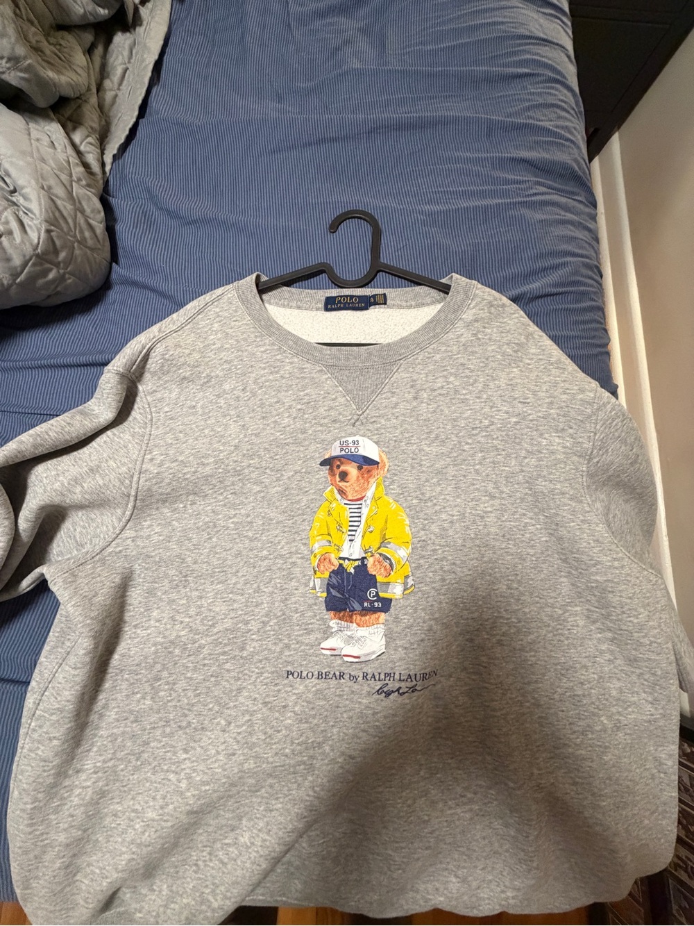 Ralph Lauren Gray Crewneck Sweatshirt with Yellow Polo Bear Graphic